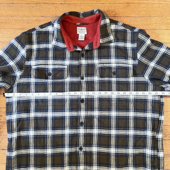 LL Bean Brown Traditional Fit Plaid Flannel Fleece Lined Button Up Jacket Size L - Picture 6 of 11